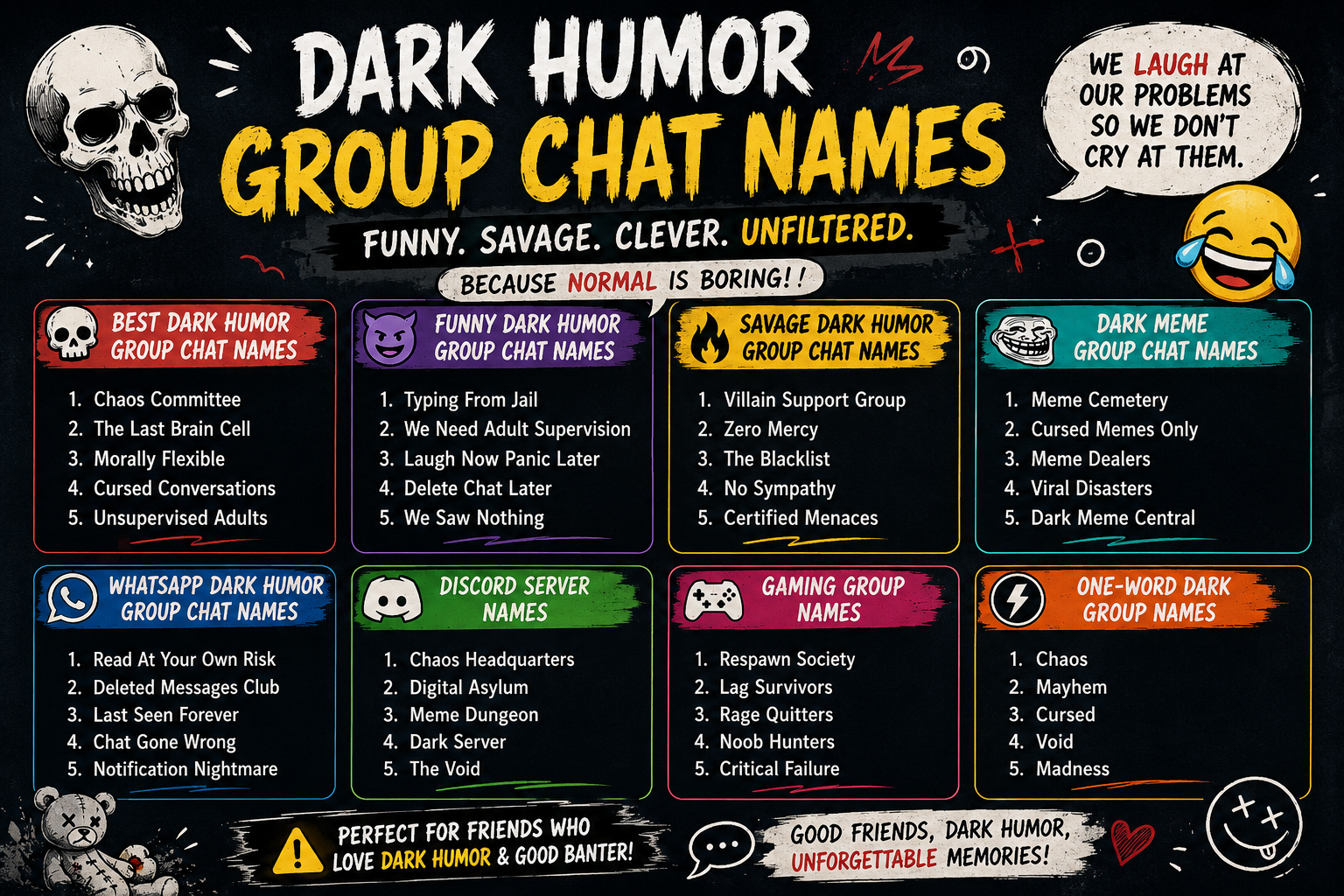dark humor group chat names
